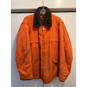 VTG 70s 10-X BLAZE ORANGE Hunting/Shooting Field Jacket MADE IN USA Sz XL HEAVY!